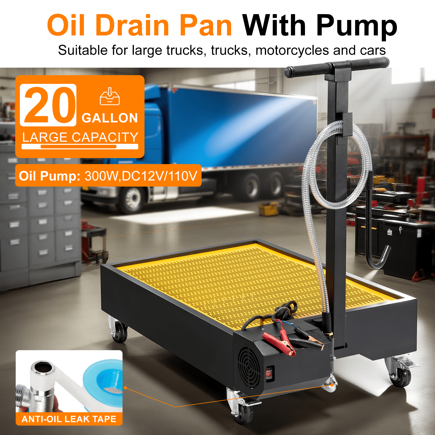 20 Gallon Low Profile Oil Drain Pan for Truck, Cars, SUVs - Chinrose