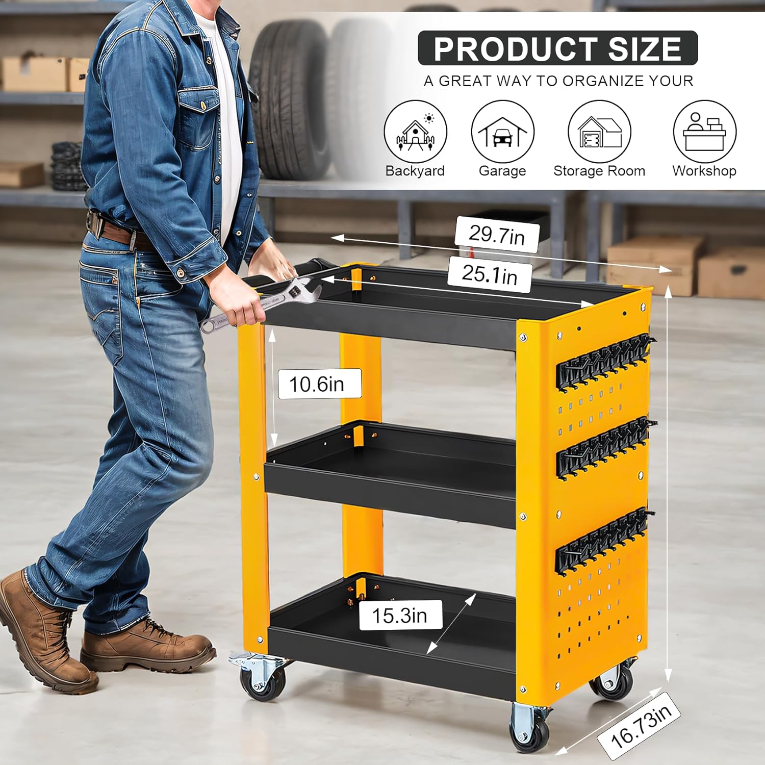 3 Tier Rolling Tool Cart - Chinrosetools