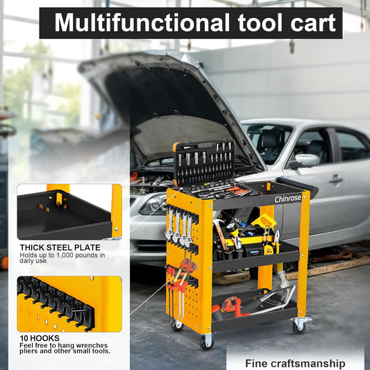 3 Tier Rolling Tool Cart - Chinrosetools