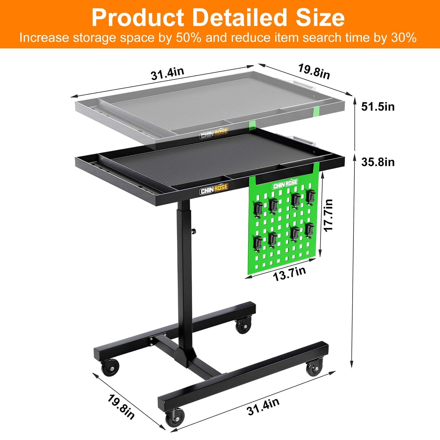 Adjustable Height Mobile Work Table - Chinrosetools