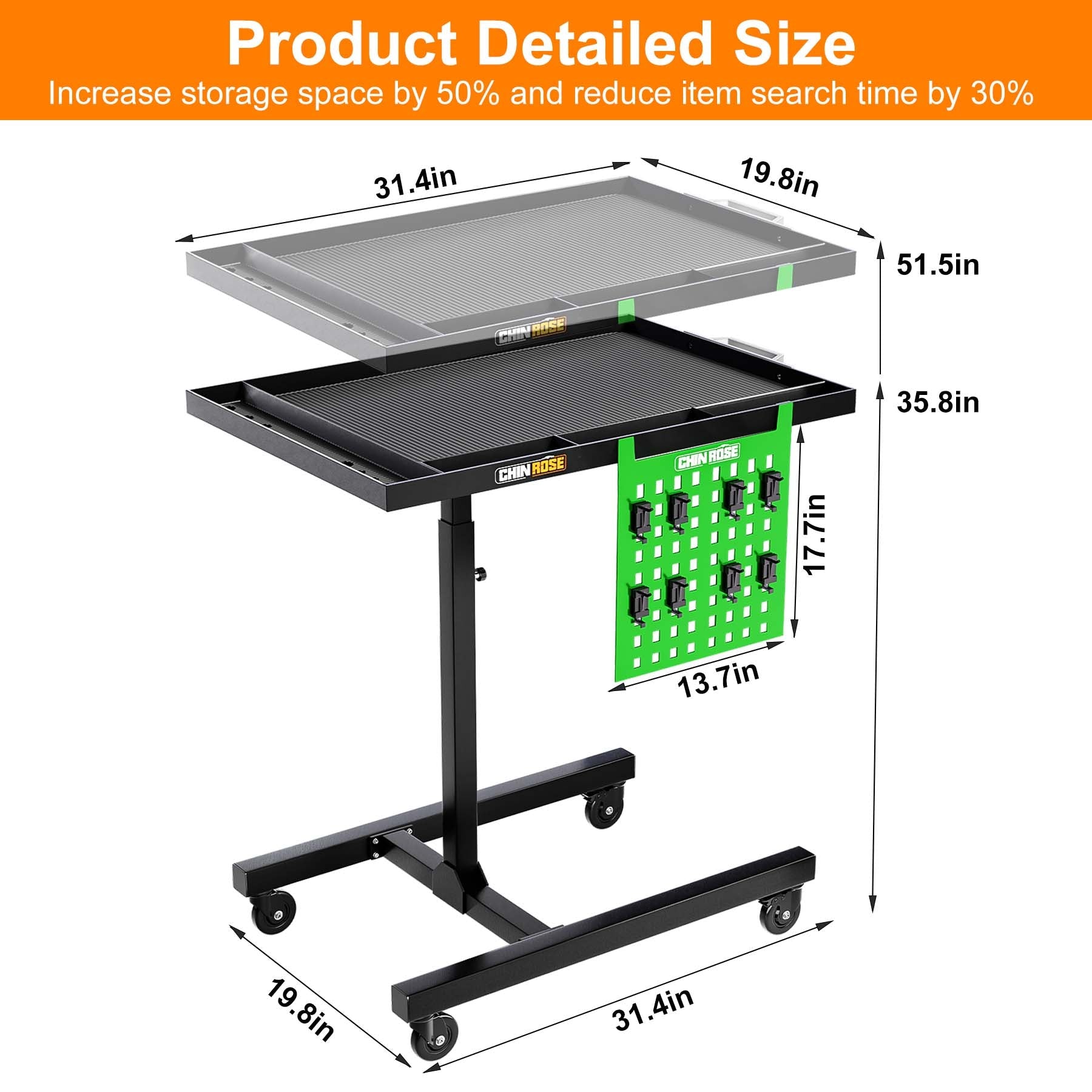 Adjustable Height Mobile Work Table - Chinrosetools