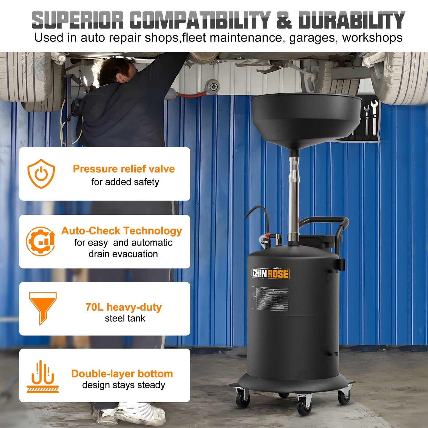 Waste Oil Drain Tank 70L (18.5 Gallon) - Chinrose