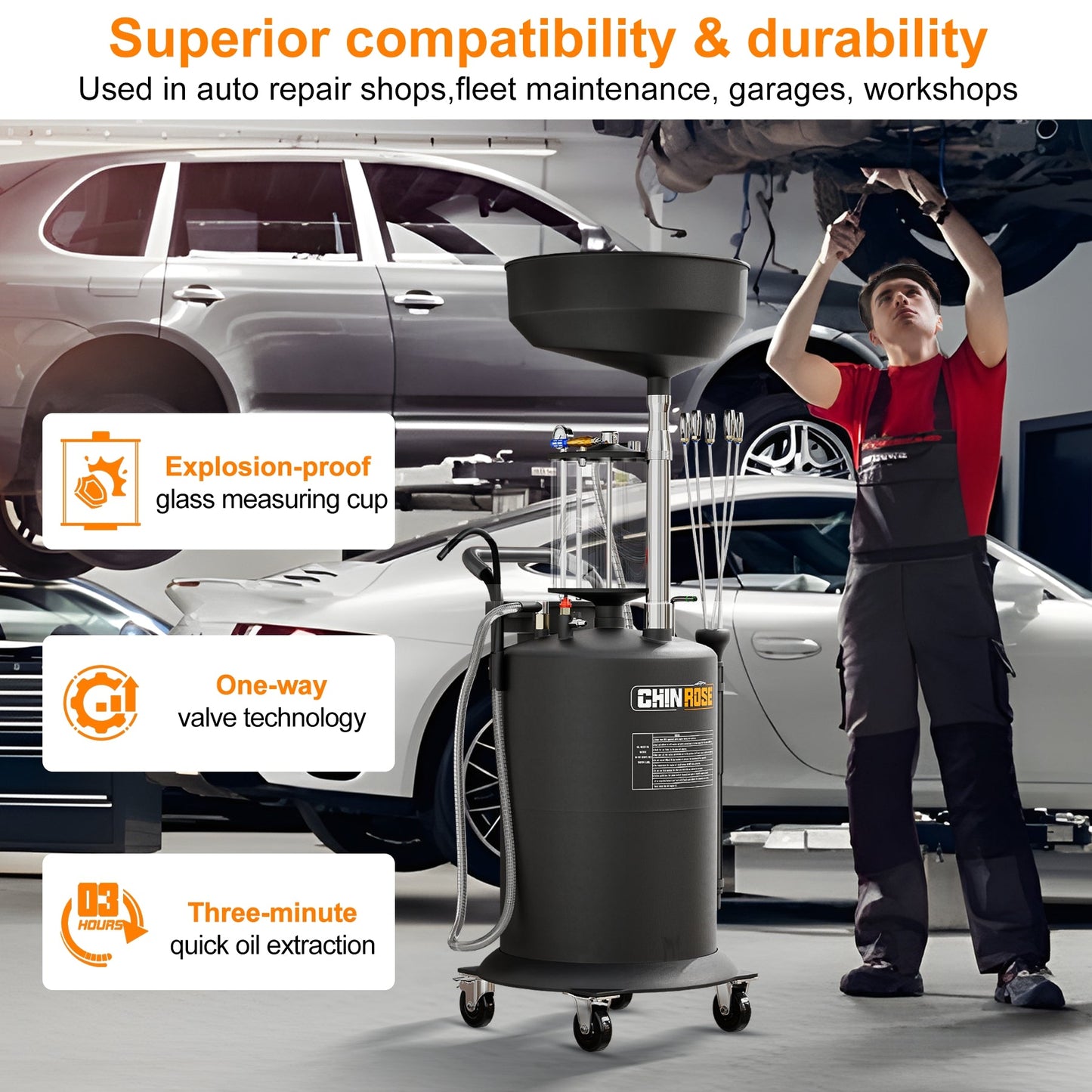 Waste Oil Drain Tank 70L (18.5 Gallon) with Measuring Cup - Chinrose