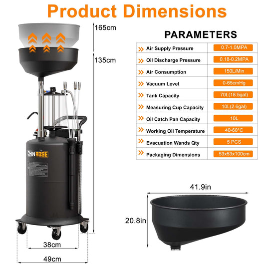Waste Oil Drain Tank 70L (18.5 Gallon) with Measuring Cup - Chinrose