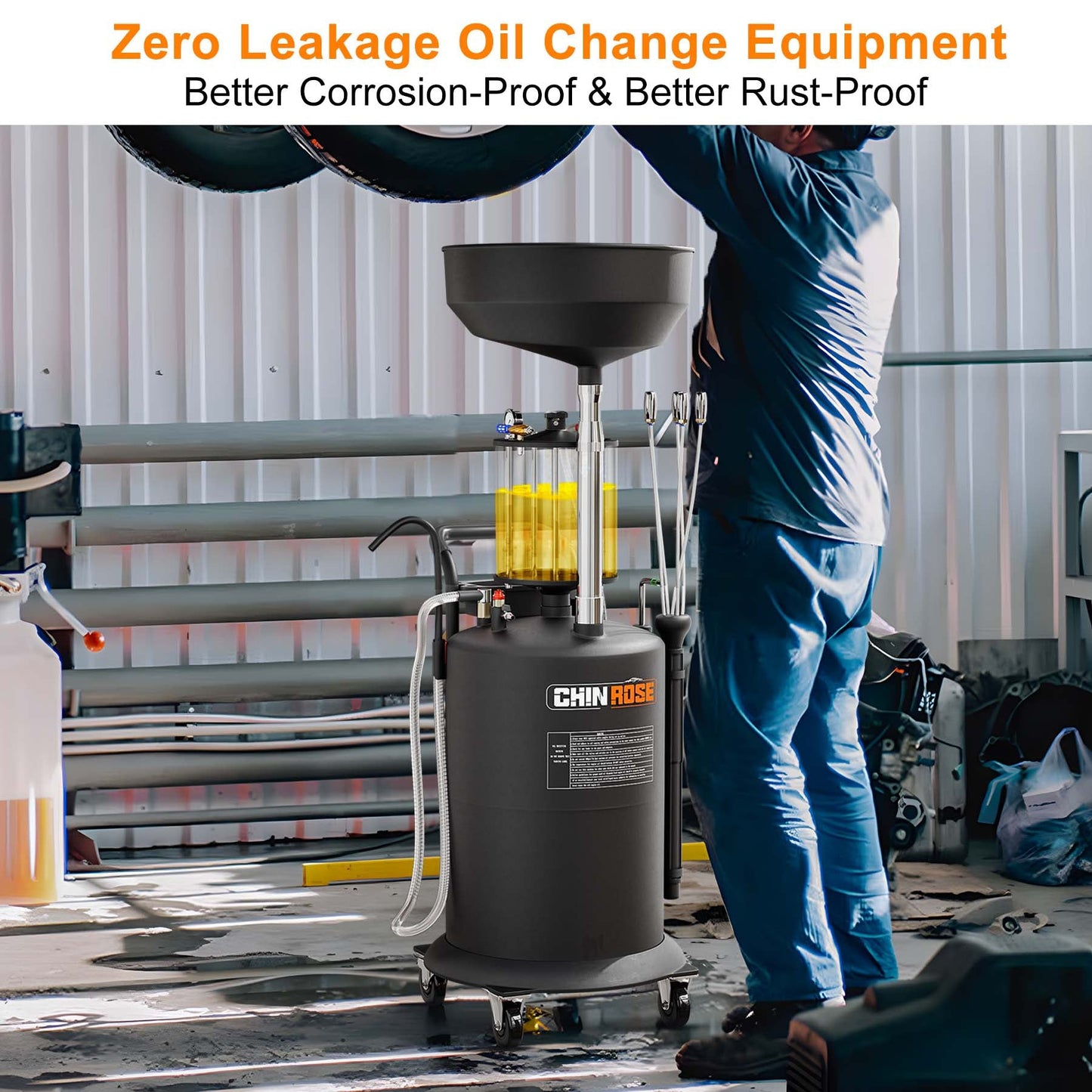 Waste Oil Drain Tank 70L (18.5 Gallon) with Measuring Cup - Chinrose